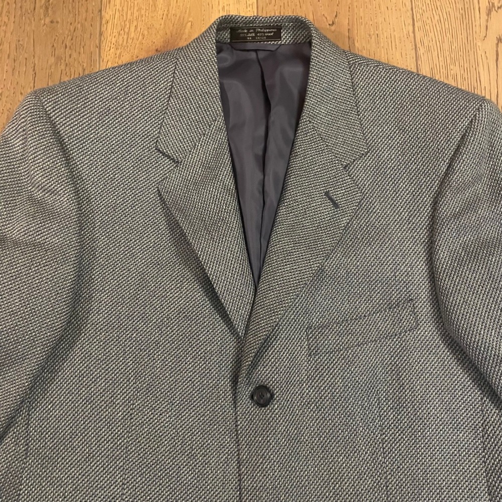 Norm Thompson Silk Wool Blend Blazer SportCoat Jacket Gray Herringbone Size S 40